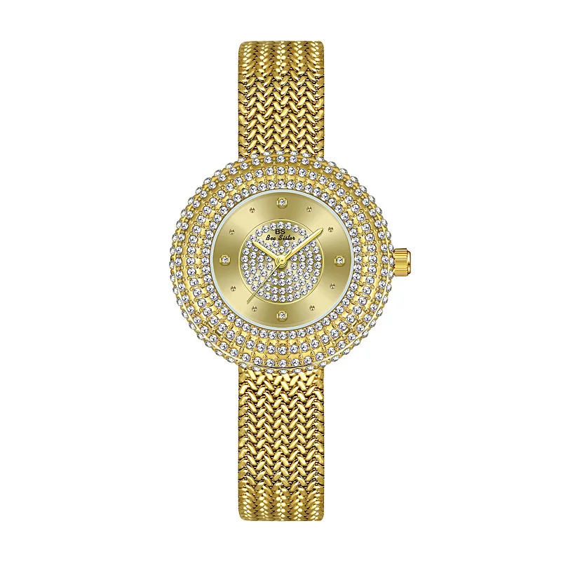 Relógios femininos de diamante relogio feminino com pulseira de malha ultrafina dourada para mulheres Relógio de pulso de quartzo com mostrador de cristal de luxo Relógio feminino da moda