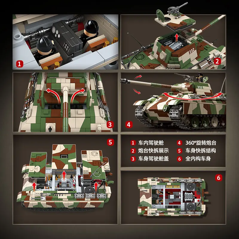 2136PCS Technical WW2 Military World War II Panther Tank Classic Collection Model Building Blocks Bricks Kids Toys Boys Gifts