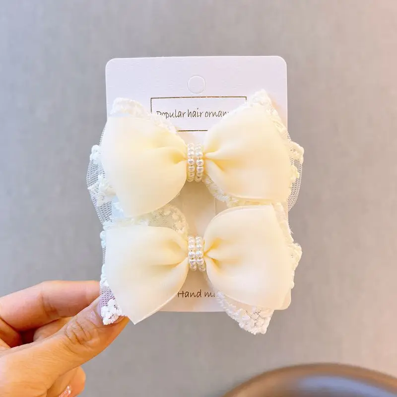 Jelly Mesh Hair Bows Lace Design Korean Bow Clips Pair for Girls Side Hair Clips Ultra Soft Snag Free Hair Accessories