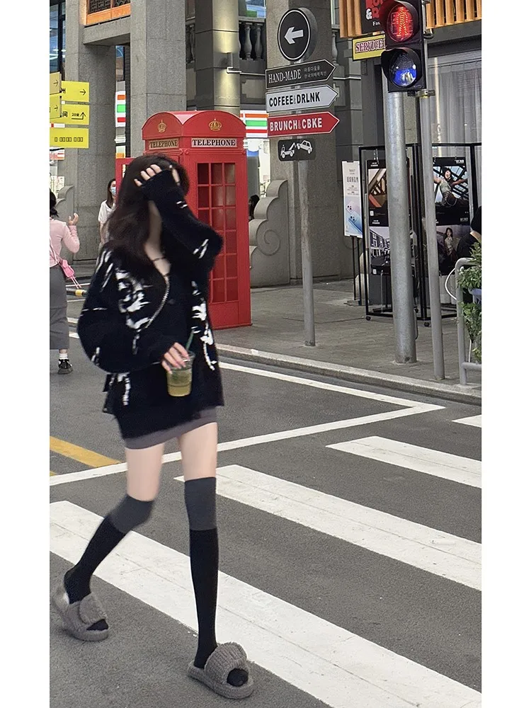 

American Retro Knitted Sweater Coat Women's Autumn Winter Loose V-ne Tassel Fake Fur Outerwear Comfortable Casual Sle