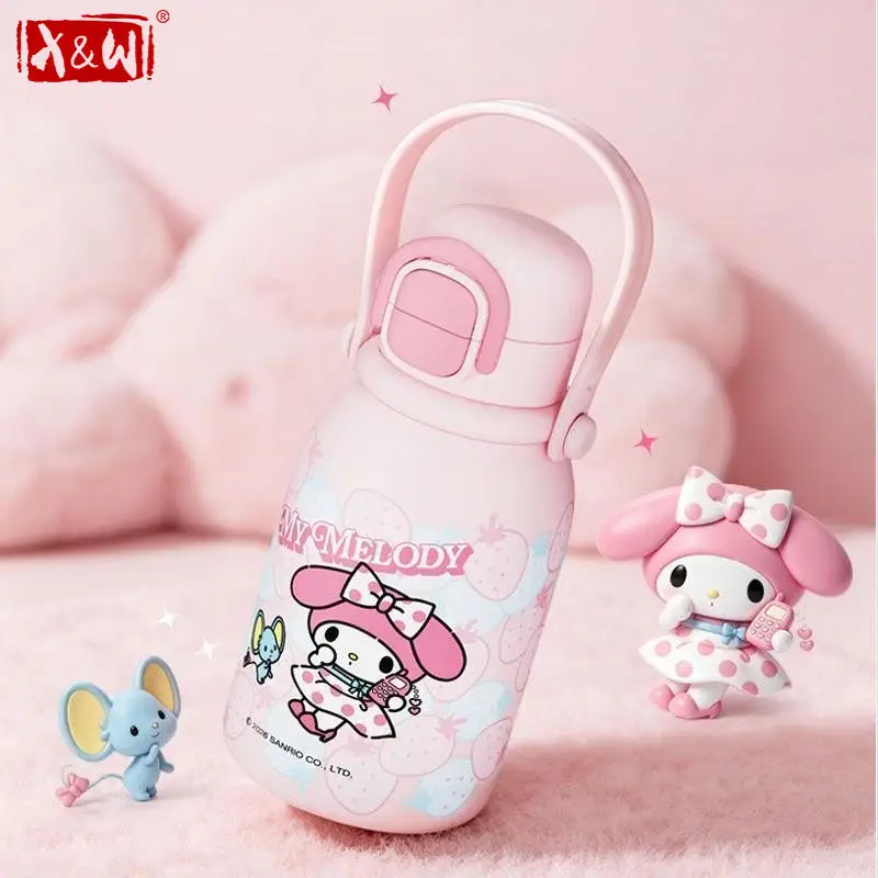 X&W Sanrio Hello Kitty Thermos Cup 316 Stainless Steel Dual‑Drink Straw Cup Tumbler Removable Carry Handle Student Drinkware