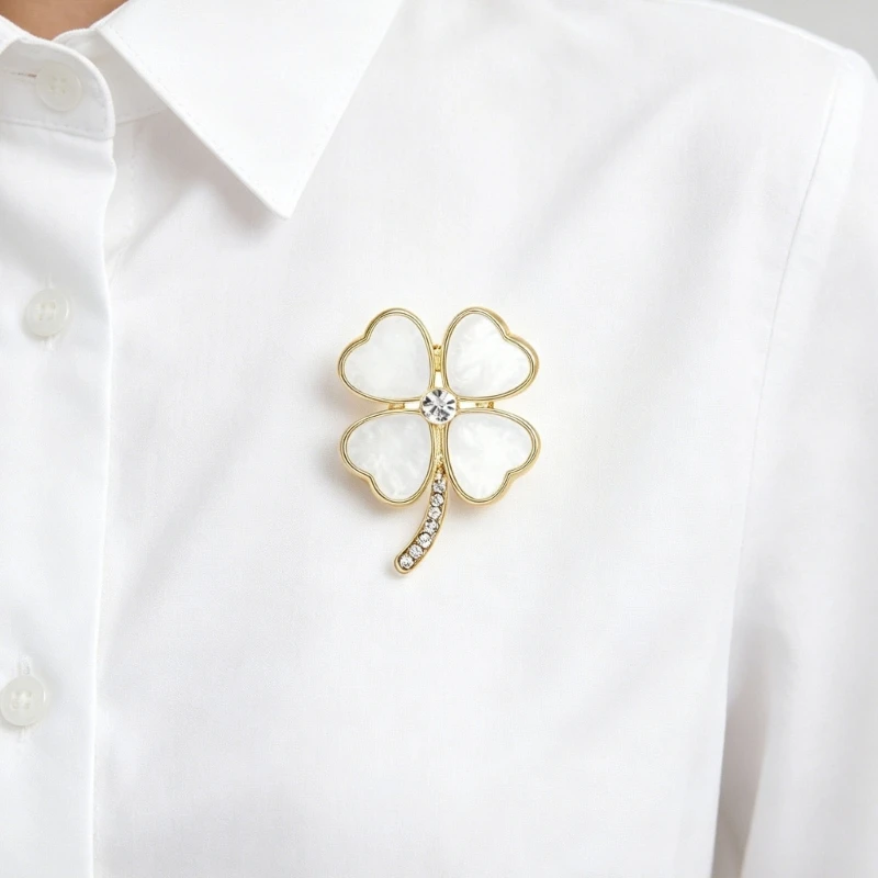 Unique 3D Clovers And Shell Brooch Enhances Your Look With Artistic
