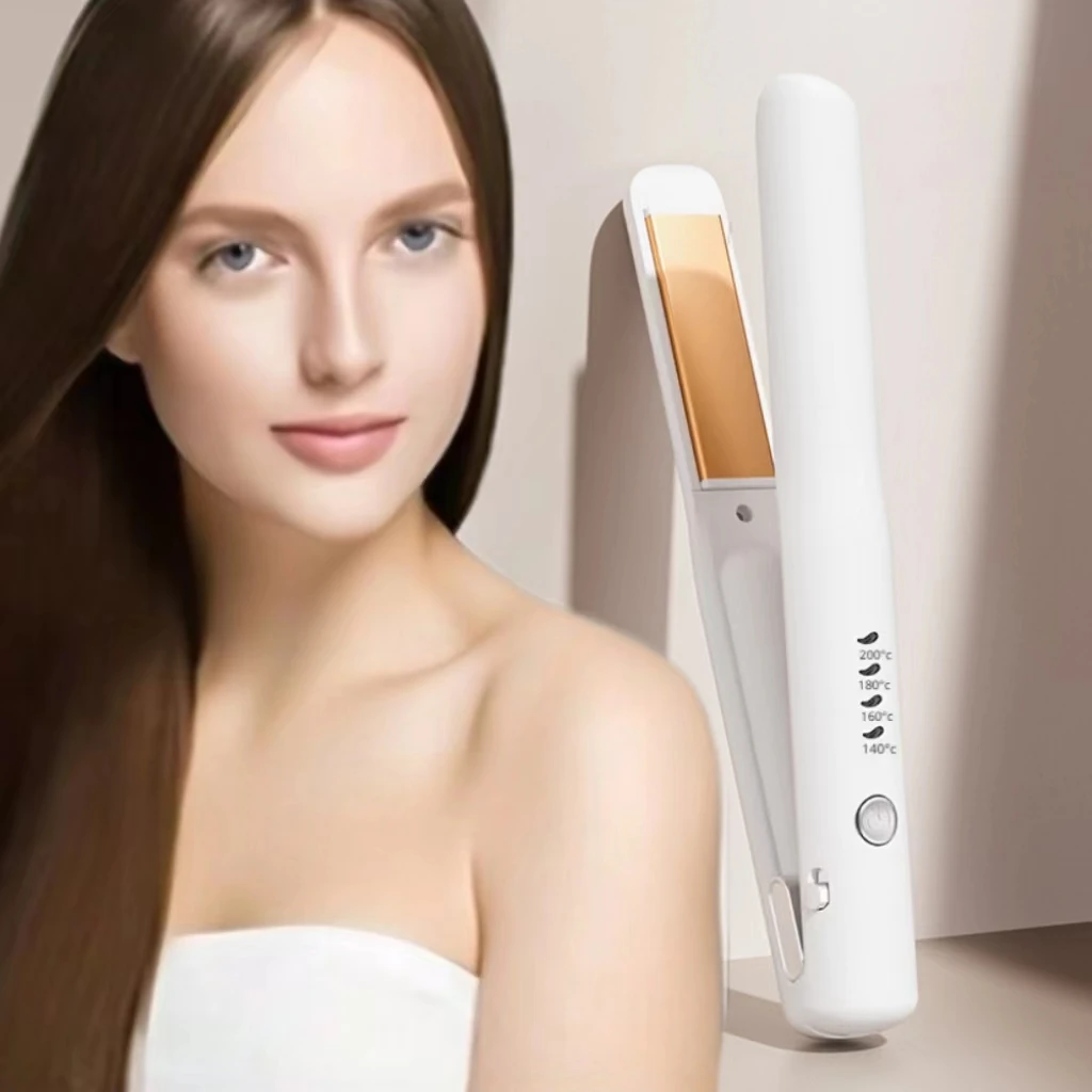 Cordless Mini Hair Straightener 2600mAh USB Rechargeable Negative Ion Flat Iron Fast Heating Anti‑Scald 4 Temp Settings Portable