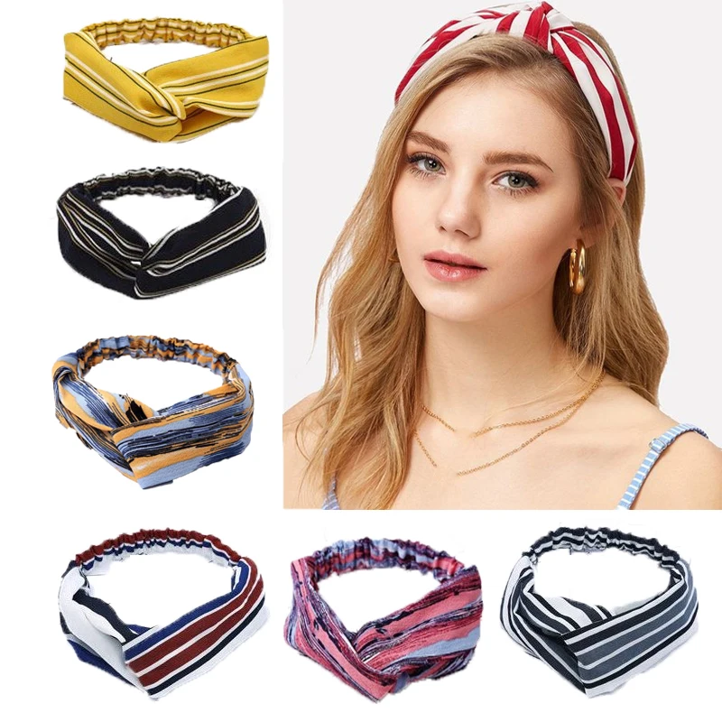 

Fashion Bohemia Stripe Knotted Headbands Girls Elastic Hair Rope Hair Accessories for Women Hairband Headwrap Hair Accessories