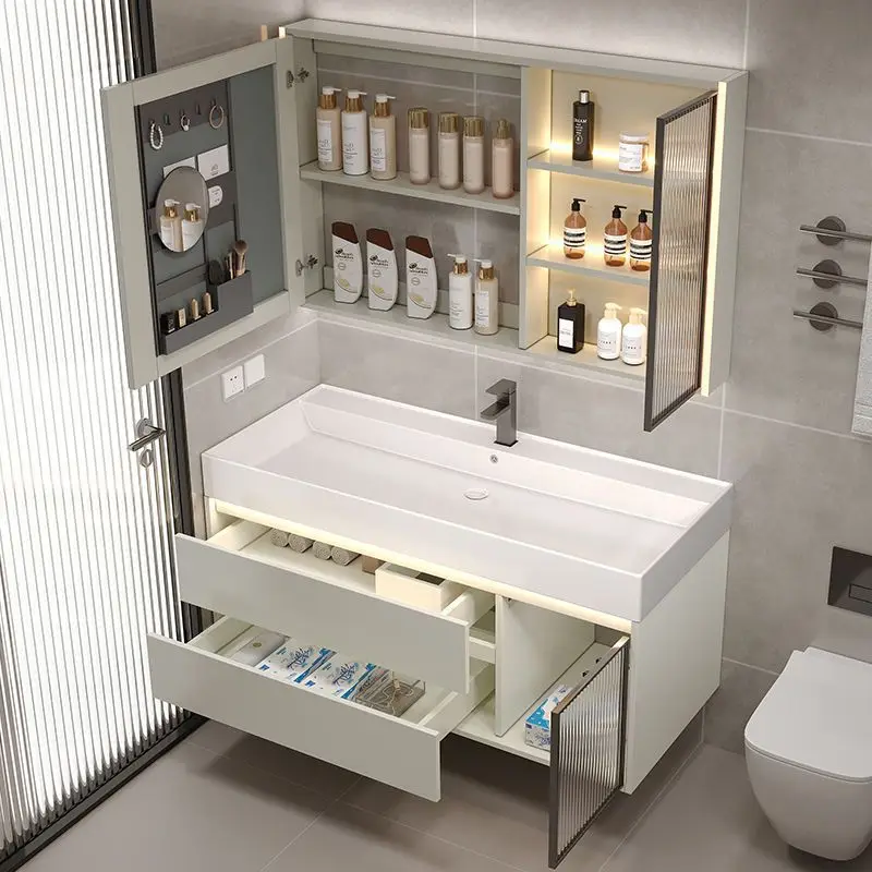 Simple beauty ocean basin ceramic integrated solid wood bathroom cabinet, sink wash smart washbasin