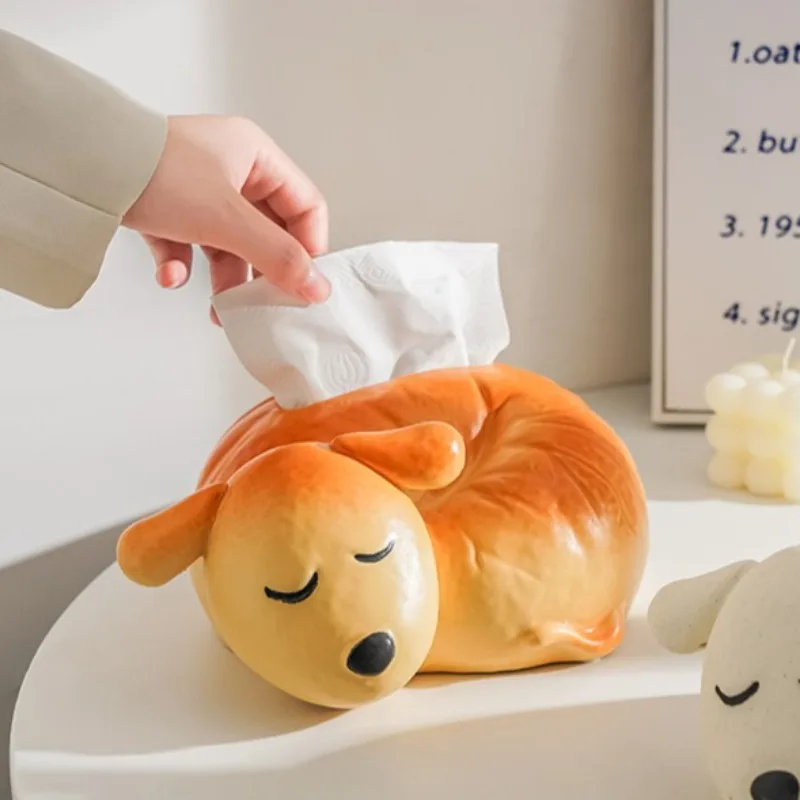 ​​​​​​​Cute Bread Dog Ceramic Tissue Box Cover Minimalist Aesthetic with a Touch of Luxury for Living Room Tabletop Decor
