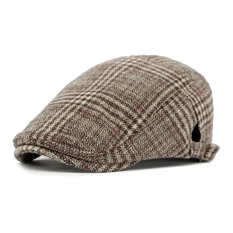 LDSLYJR Autumn and Winter Cotton Plaid Print Newsboy Caps Flat Peaked Cap Men and Women Painter Beret Hats 155