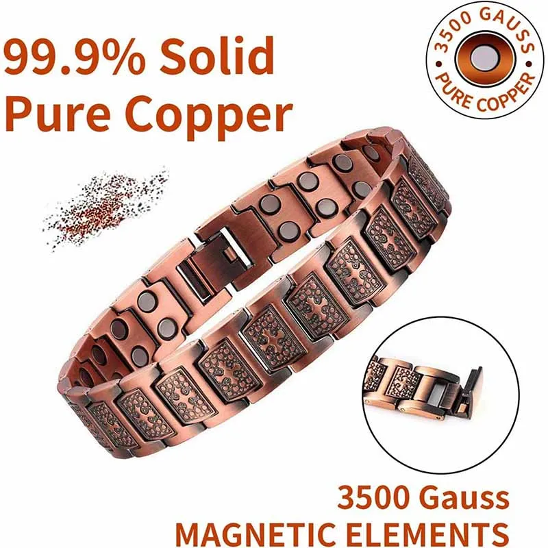 Men's Pure Copper Magnetic Bracelet Jewelry Gift with Size Adjustment Tool