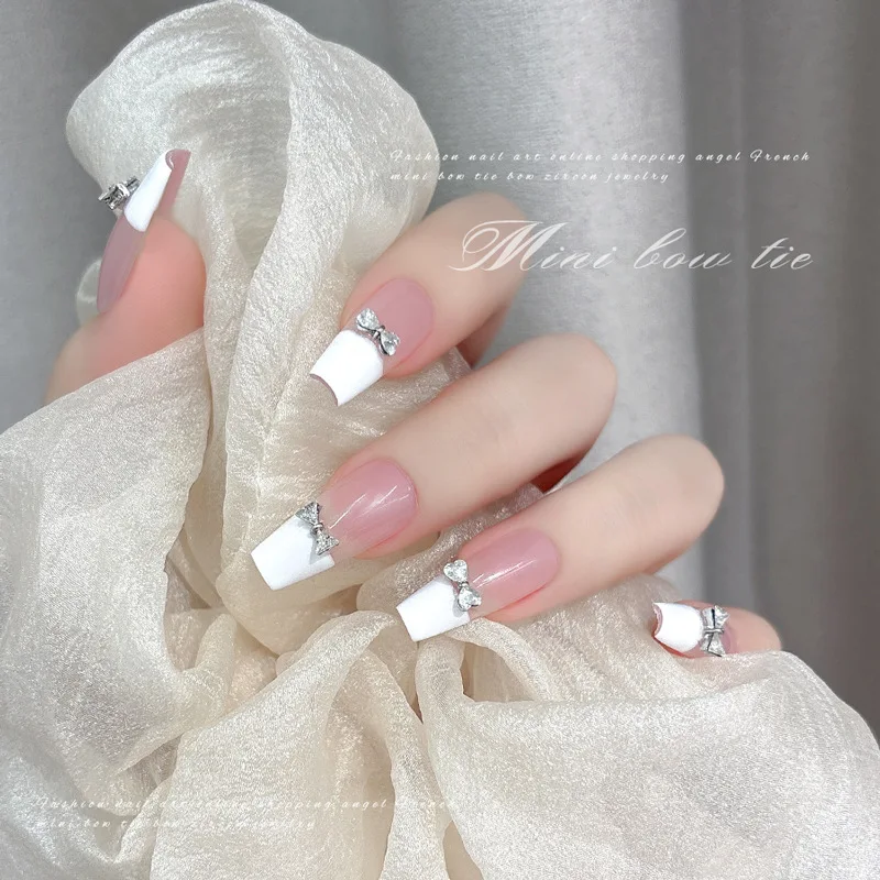 5 قطعة Bowknot الفضة الصغيرة حجر الراين الفرنسية الشريط ربطة القوس فيونكة القلب سبيكة كومة الحفر مسمار الفن زينة DIY بها بنفسك مانيكير اكسسوارات