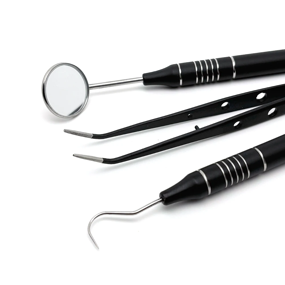 3pcs/KIt Dental  Mouth Mirror Tweezers Curve Probe Dentist Instrument Teeth Care Cleaning Dental Stainless Steel Tools  ﻿