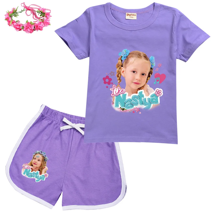 Lovely Like Nastya Show TShirt Kids Summer Short Sleeve T-shirt Shorts 2pcs Sets Toddler Girls Outfits Children Casual Sportsuit