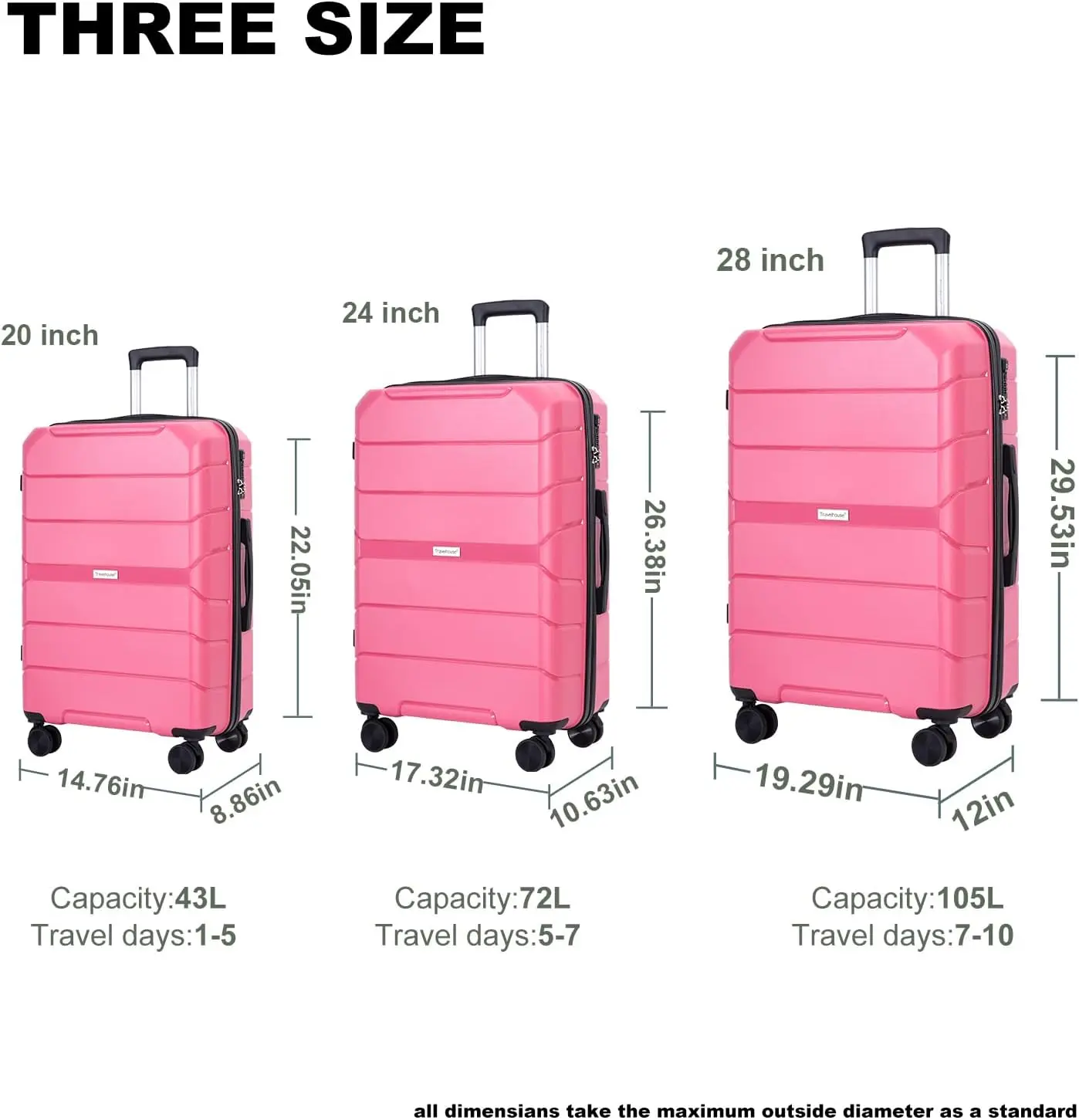 Travelhouse Bagage Sets 3 Delige Pp Koffer Set Hardside Spinner Wiel Bagageruimte Lichtgewicht Tsa Slot Voor Reizen,