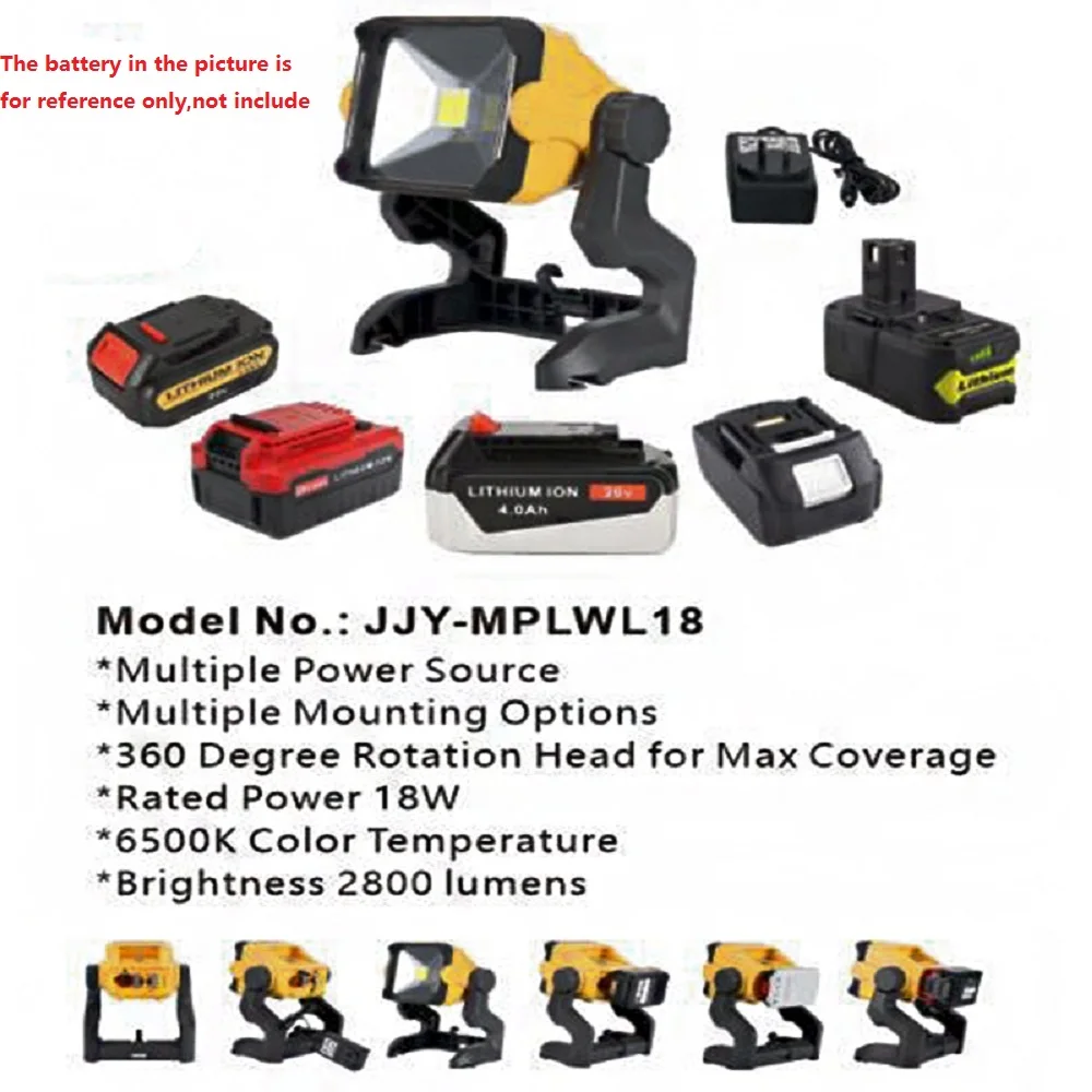 Emergency light LED working Outdoor light lamp For Makita BL1830 BL1840 For Ryobi P108 For DeWalt 18V 20V Li-ion DCB181 DCB203