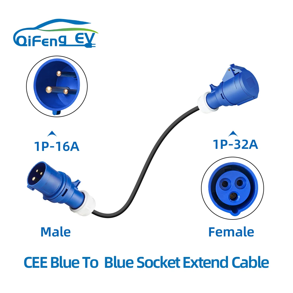 

QiFeng EV Charging Adapter 32A 3 Pin Socket Female To 16A 3 Pin Industrial Waterproof Plugs IP44 For EV Charging Wallbox Cable