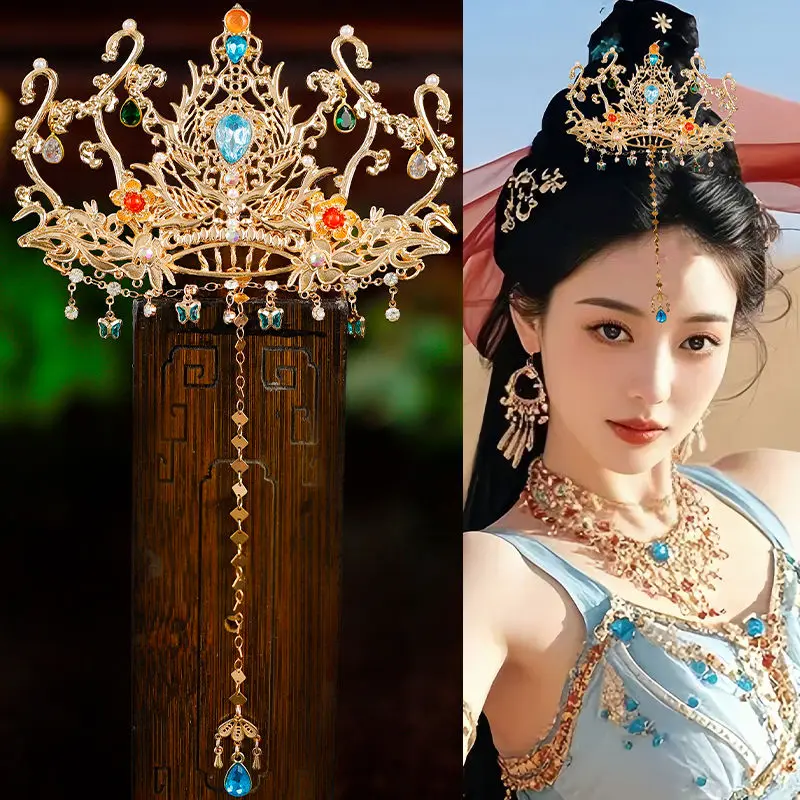 

Womens Headwear Metal Flower With Tassel Chinese Hanfu Headpiece