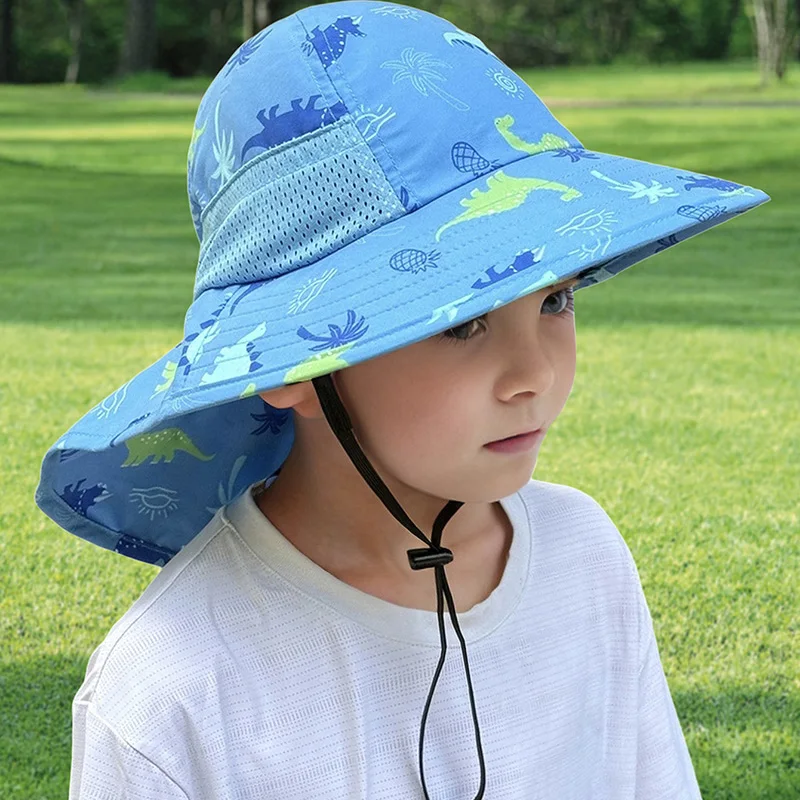 2024 Summer Baby Hat with Shawl Quick-Drying Print Sun Cap for Boys Girls Fisherman Hats Children Beach Travel Kids Accessories