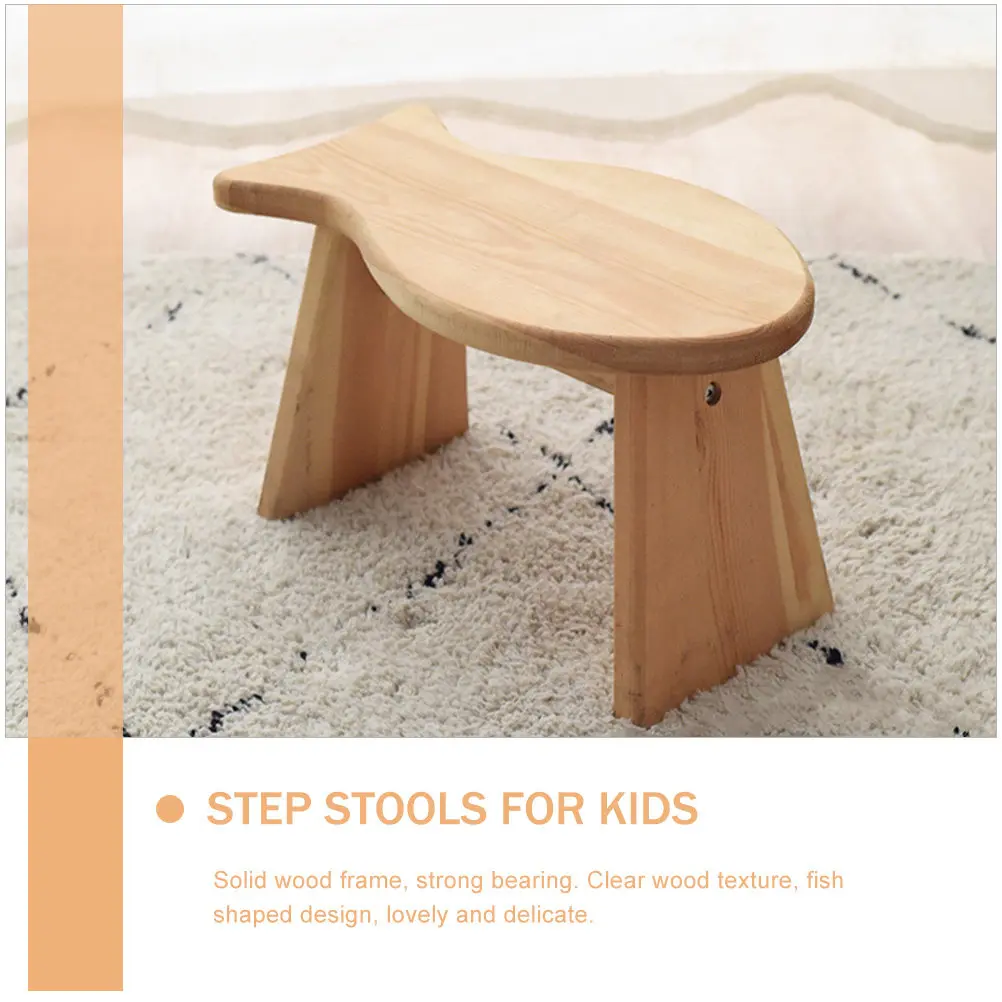 Portable Kids Stool Fish Shape Wooden Step Stool Stable Footrest Under Desk Footstool Step Stools for Adults