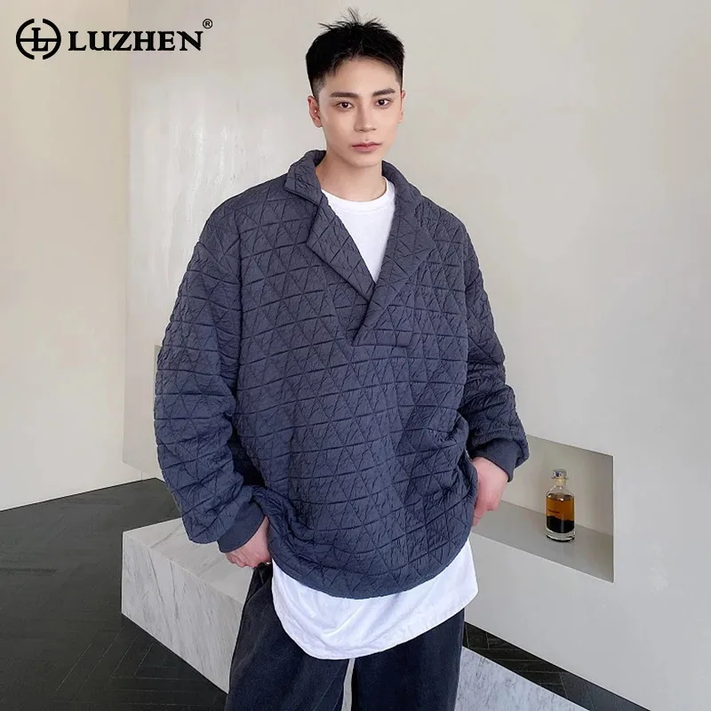 LUZHEN Personalized Thickened Pullover Men's Sweatshirt Jacket Winter Top Casual Trendy Niche Design Warm Solid Color JY8608