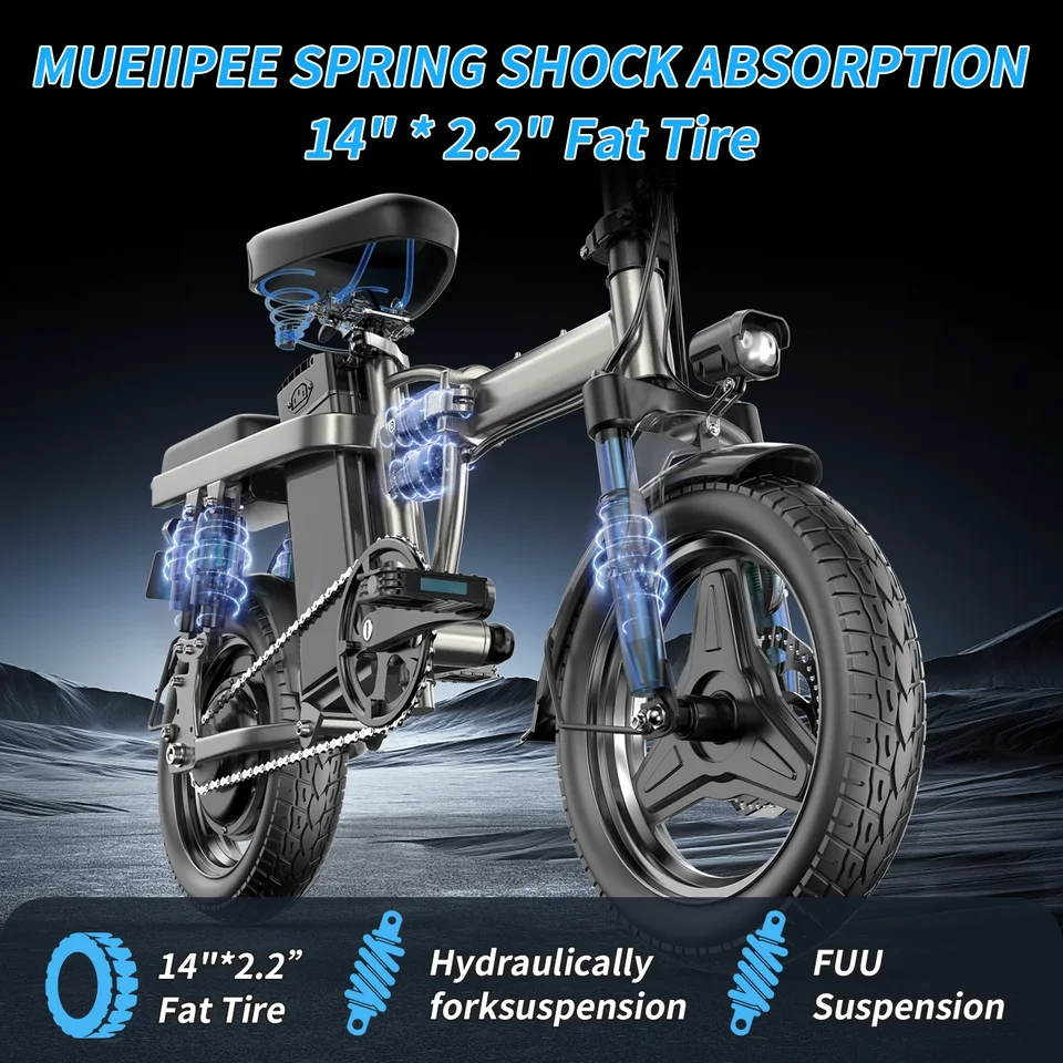 F12 Small Mini Folding Electric Bike 500W Motor 48V30Ah Battery E-Bike 40km/h 14 Inch Tire Lightweight Leisure Electric Bicycle image 5