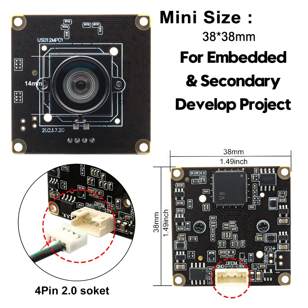 ELP 12MP IMX577 USB Camera 1080P@120fps 4K@30fps UVC Plug & Play No Distortion Low Light Mini Webcam for Industrial Security