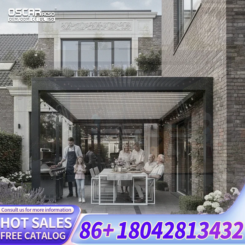 Waterproof Motorized Louvered Outdoor Roof for Garden Patio and Backyard Leisure Use pergola