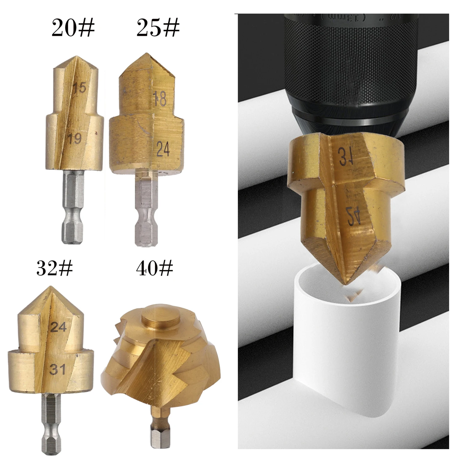 4pcs PPR Lifting Stepped Drill Bit Hexagon Shank Water Pipe Connection Tool #20 #25 #32 #40 Expansion Drill Punch Plumber