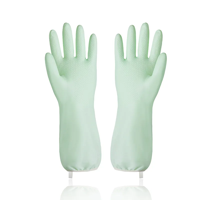 Rubber gloves for women\'s work thicker durable longer clean waterproof laundry kitchen dishwashing gloves household velvet