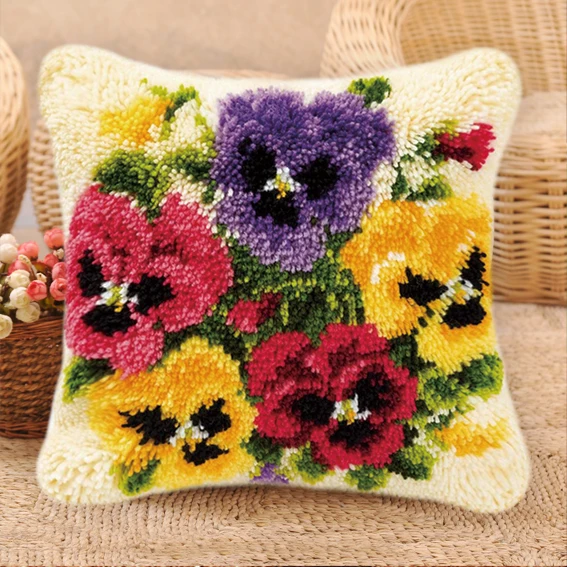 Biedronka Latch Hook Wool Plant Series Pillow Rug Kit DIY Cross Stitch 3D Yarn Embroidery Kits Rug Canvas Carpet Embroidery Gift