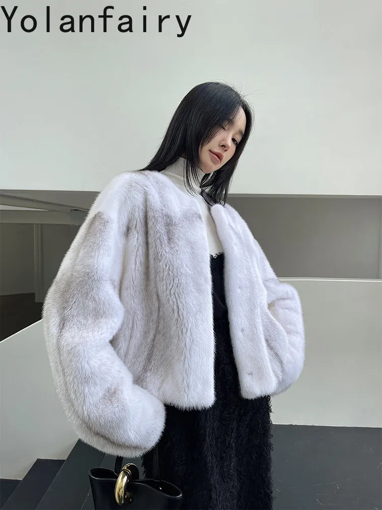 YOLANFAIRY Luxury Whole Mink Natural Fur Coat Women O-neck Simple Velvet Grade Real Mink Fur Jacket Winter Woman Clothes abrigos