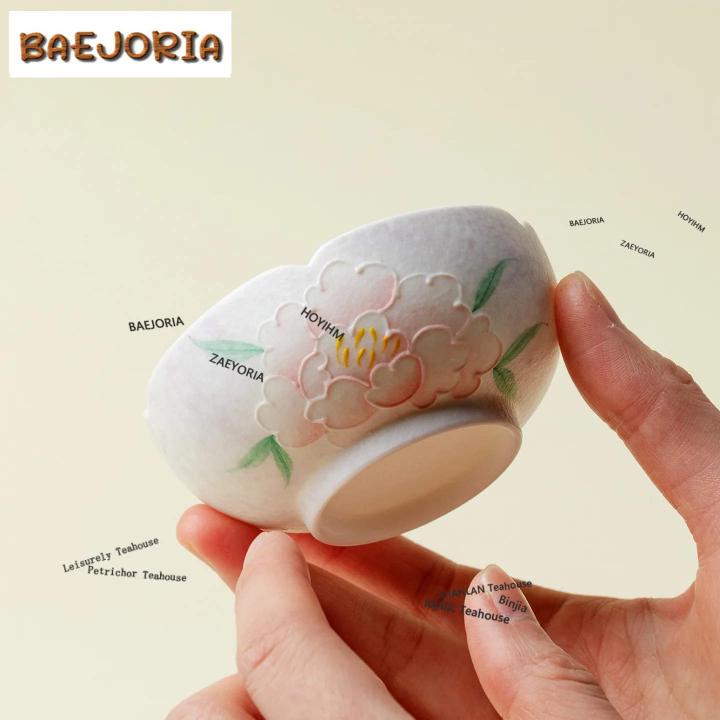 BAEJORIA 120ml Hand Drawn Peonies Teacup Ancient Tea Bowl Set Of Cups Tea-tasting Personal Cup Jianzhan Master Cups Household