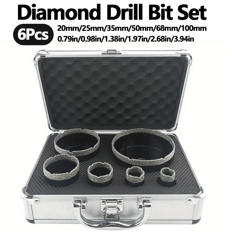 6-teiliges M14-Diamant-Trockenbohrer-Set (20–100 mm) für Fliesen-, Granit- und Marmor-Lochsägen