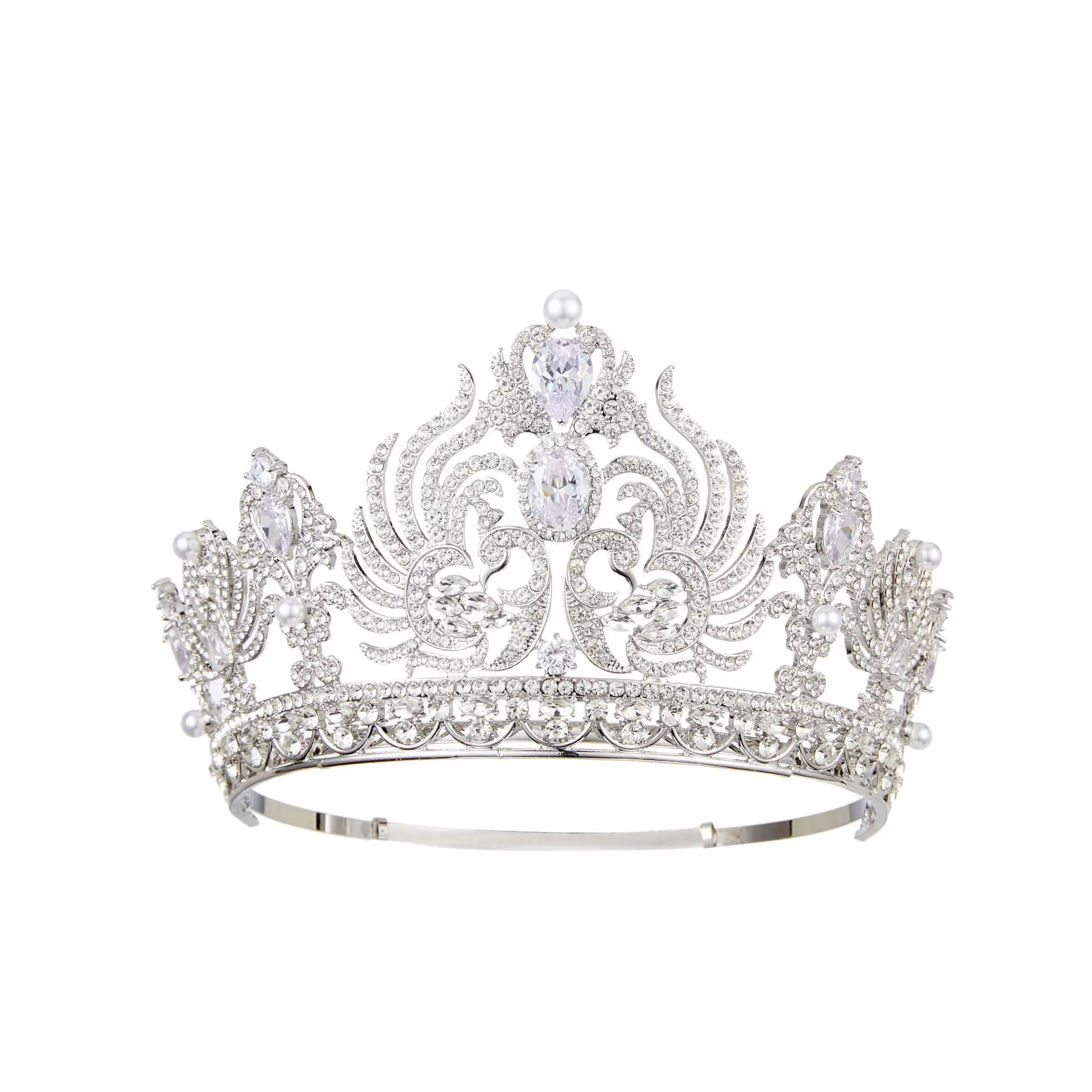 Baroque Royal Queen Crowns Tiaras For Wedding Round Crystal Large Crowns For Pageant Women Wedding Headdress Hair Accessories