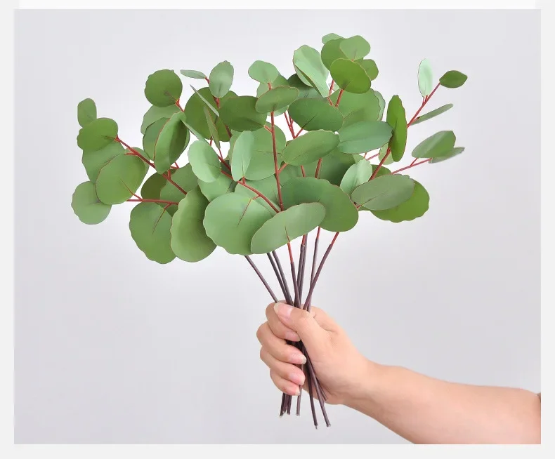 

10Pcs Real Touch Eucalyptus Leaf Artificial Plants Bridal Bouquet Material Wedding Decor Party Home Decor Fake Plant Eucalyptus