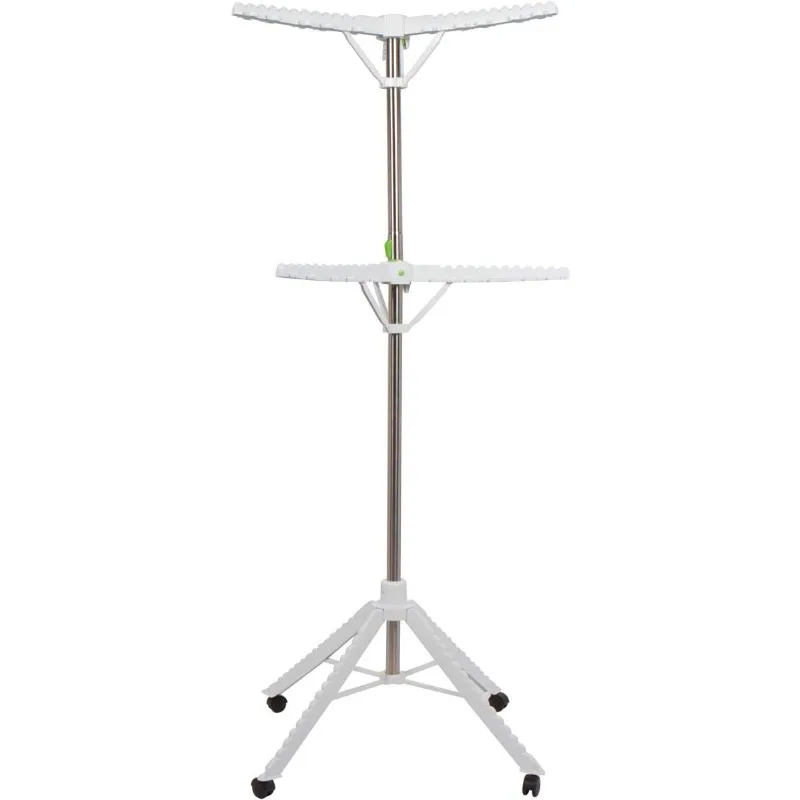 

Foldable Garment & Clothes Drying Rack, 2-Tier Adjustable Height, 60 Garments, Stainless Steel, Sturdy 4 Legs, Wheels