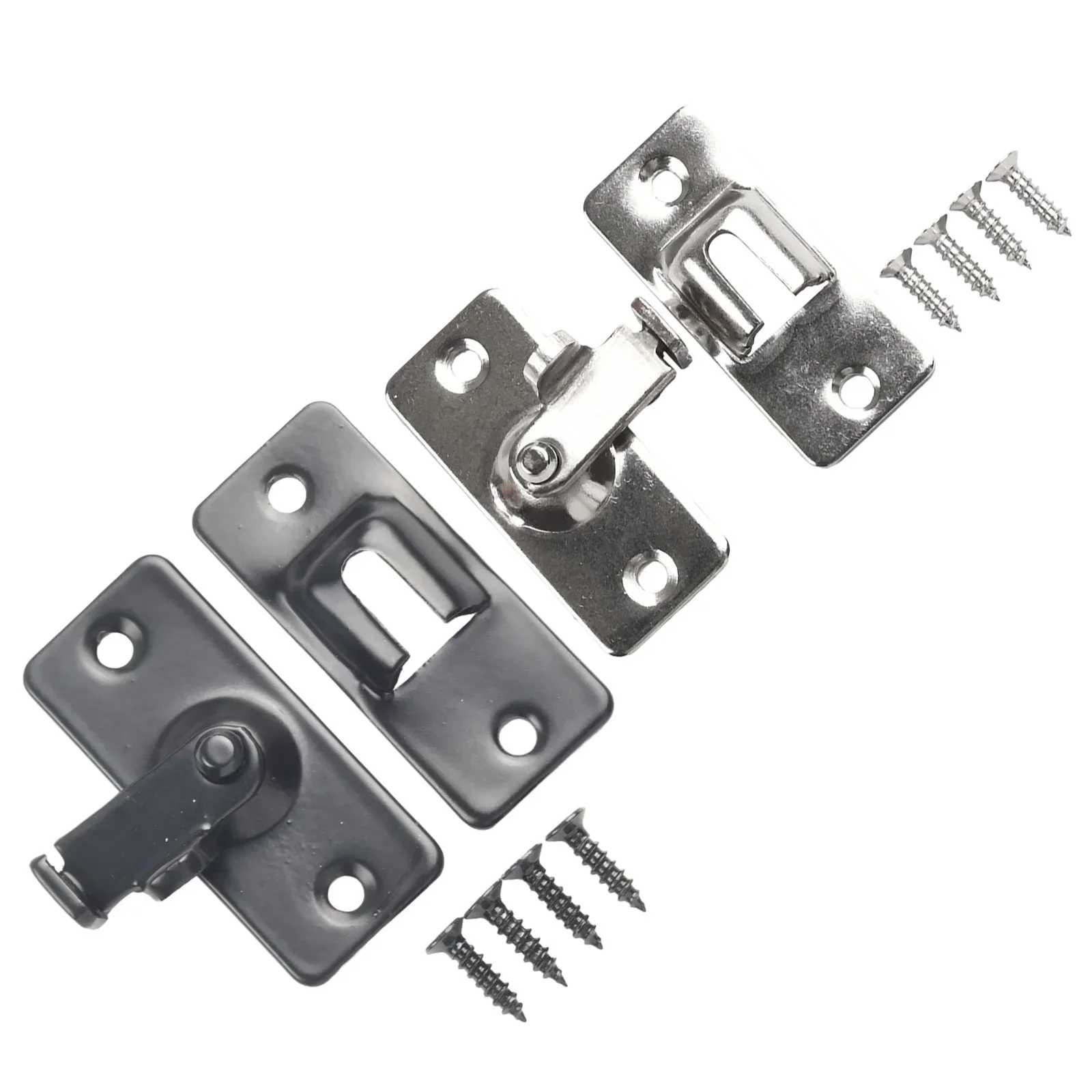 Door Lock Barn Door Latch Bolt Hook-Latch Window/Cabinet Stainless Steel Locks 90 Degree Black/silver Home Door Lock Hardware