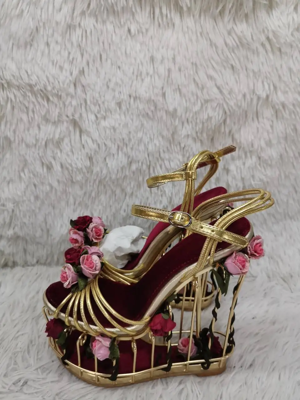 Fashionable Elegant Birdcage Roses Hollowed-Out Sandals Women Floral Platform Garden Wedges Slingback Sandals Lady Luxury Shoes