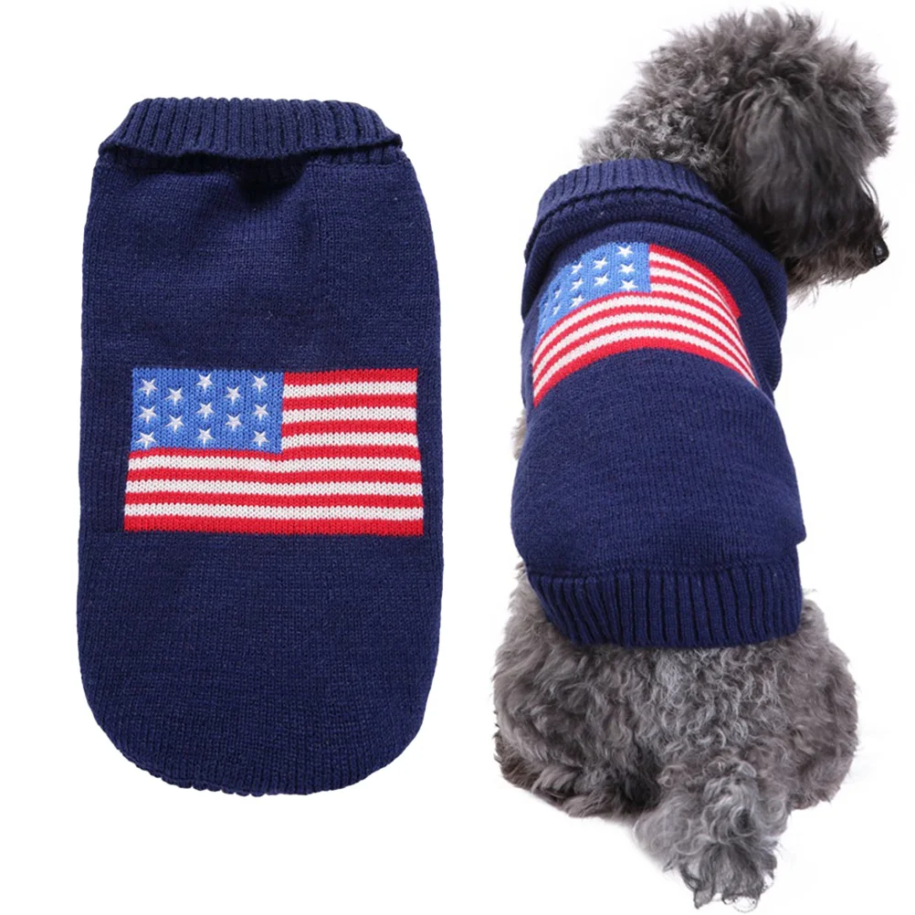 

American Flag Dog Sweater Puppy Small Dog Warm Winter Fashion Christmas Outdoor Clothes Party Costume Pet Sweater