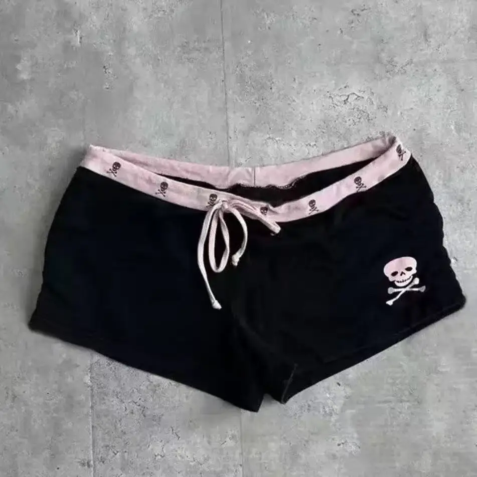 Contrast Waist Skull Crossbone Graphic Shorts Drawstring Elastic Waistband Stretchy Slim Fit Casual Daily Lounge Bottoms
