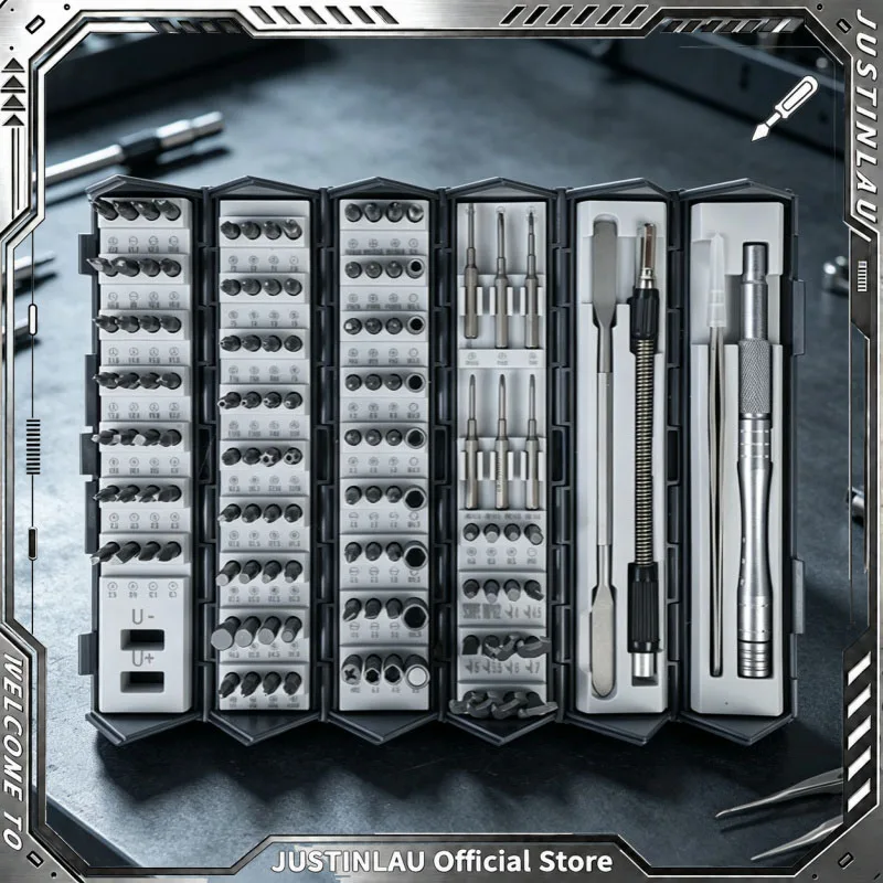JUSTINLAU 128‑In‑1 Multifunction Precision Screwdriver Kit Magnetic Phillips Torx Bits Manual Repair Tool for iPhone PC Gadgets