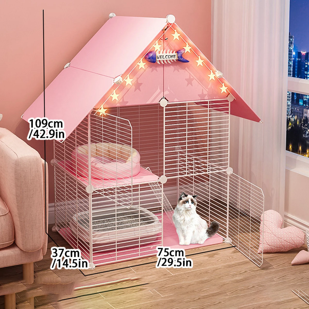 Cat Cage Household Indoor Cat Villa with Toilet Large Extra Large Free Space Two-Story Small Cat Nest Cattery