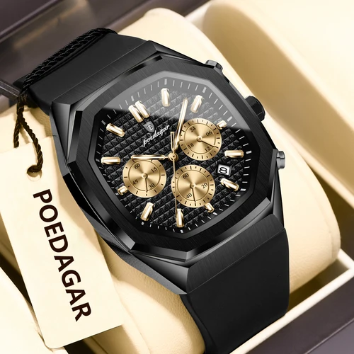 Imagen 2 del producto Reloj POEDAGAR de lujo para hombre, cronógrafo con fecha, correa de silicona, reloj masculino, relojes deportivos de moda de cuarzo luminosos resistentes al agua para hombre