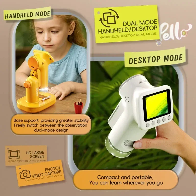 P02 1600X Handheld Microscope 2-inch Screen Children's Magnifier Lens Mini Portable Electron Microscope Supports Photos & Videos