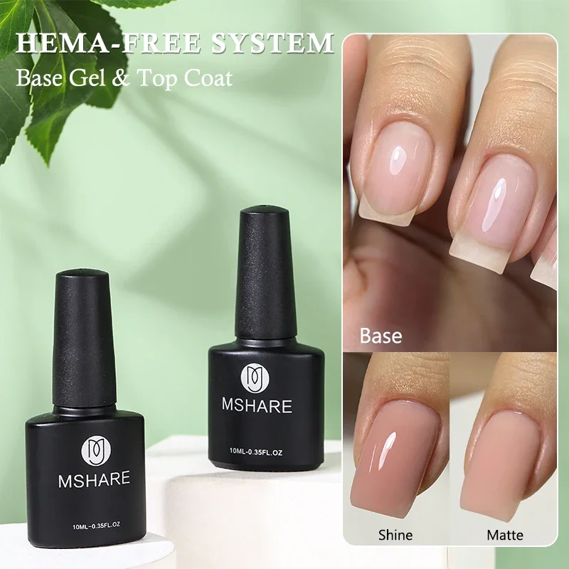 

Mshare Hema Free Top Coat Base Gel Polish Nail Product Uv Led No Wipe Shine Dimond Matte Semi Permanant Soak Off 10ML