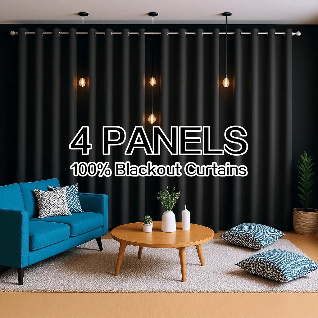 4 Panels 100% Blackout Curtains Heat Insulation Noise Reduction Privacy Protection Thermal Insulated Light Blocking Room