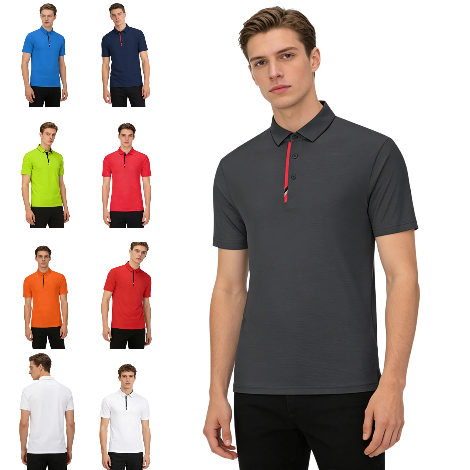 #S-4XL Men Button Turn-Down Collar Golf Shirt Short-Sleeve T-shirt Moisture-Wicking Quick-Drying Sports Tops