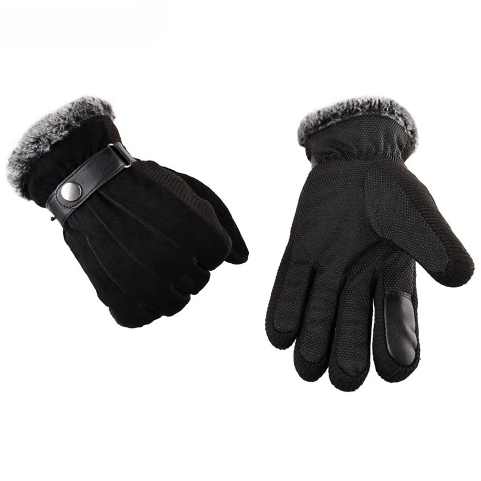 قفازات جلد الخنزير الأسود الرجال قفازات الشتاء الجلدية مع الصوف الحرارية الذكور شاشة تعمل باللمس عدم الانزلاق قفازات دراجة مقاوم للماء الدافئة