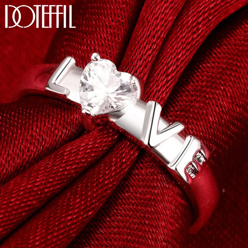 

DOTEFFIL 925 Sterling Silver Love AAA Zircon Ring For Woman Man Fashion Wedding Party Charm Jewelry
