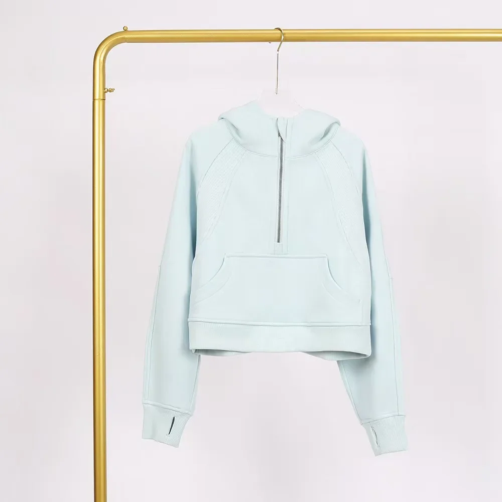 Lemon Scuba Women Half Zip Hoodie Yoga Solid Sports Pullover Hooded Sweater Windproof Plush Outdoor Loose Easy Fashion Hoodie