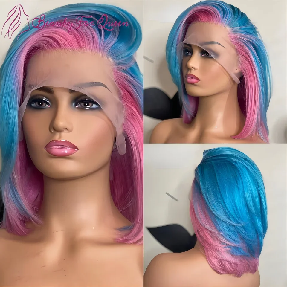 Short Wig Daily Wear Synthetic Heat Resistant Honey Pink Ombre Loose Wave HD Lace Front Wig Glueless Human Hair Wig Crafted