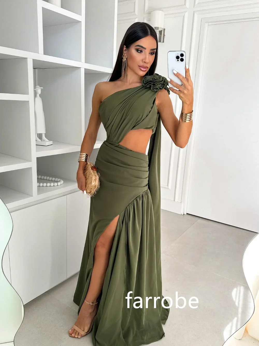 Customized Casual Jersey Pleat Flower A-line One-shoulder Long Dresses Cocktail Dresses Classic Exquisite Modern Style Pastrol U